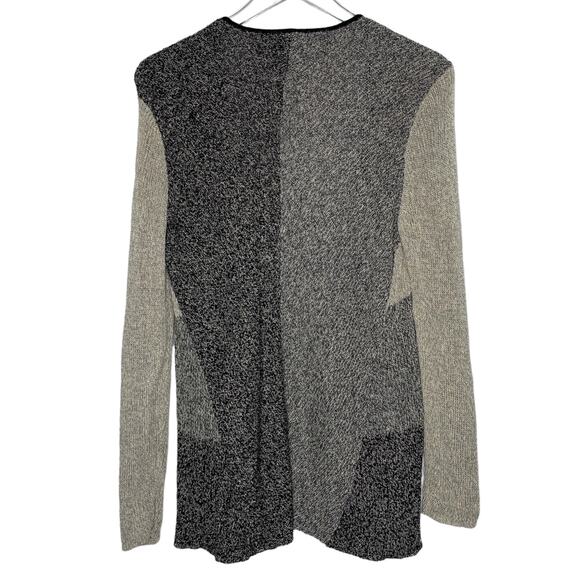 Eileen Fisher M Womens Open Cardigan Wool Linen Colorblock Gray - Picture 3 of 10